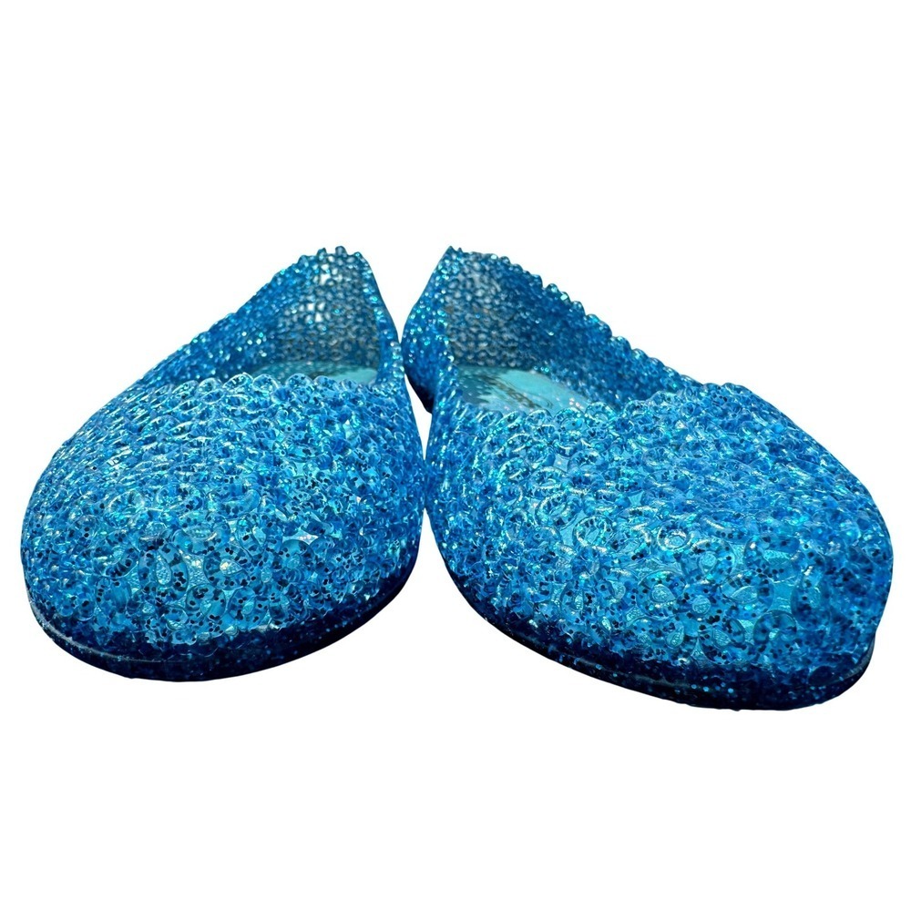 Blue Crystal Jelly Floral 8 Glitter Retro 80's Beach Party Summer Sparkly Flats - Picture 4 of 7
